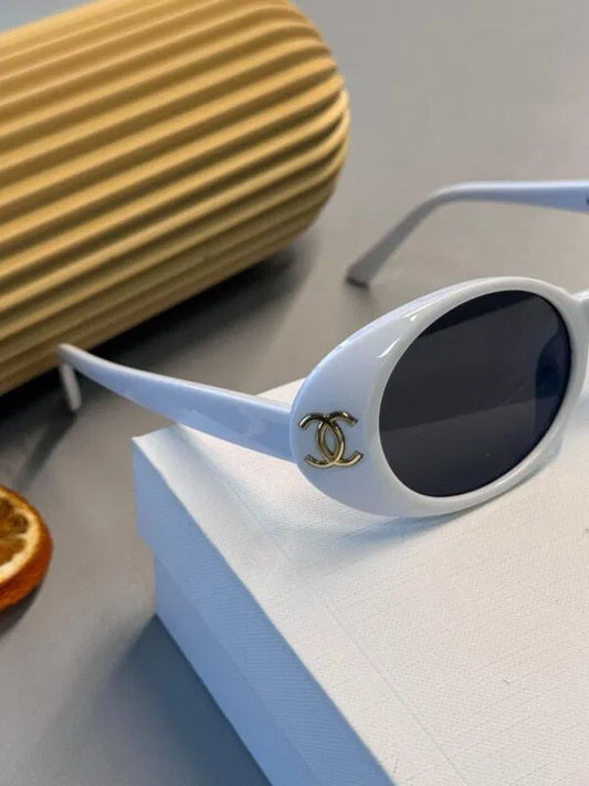 Chanel 5808 Oval Logo Güneş Gözlüğü- Beyaz
