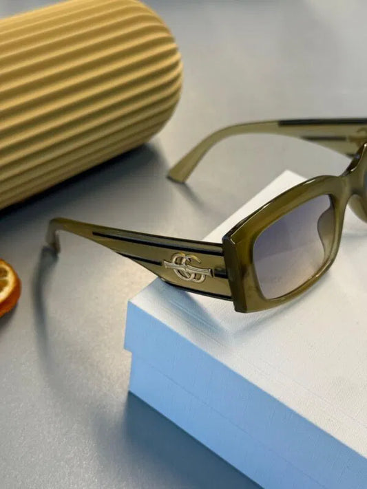 Gucci Unisex Dikdörtgen Asetat Güneş Gözlüğü-Yeşil Transparan