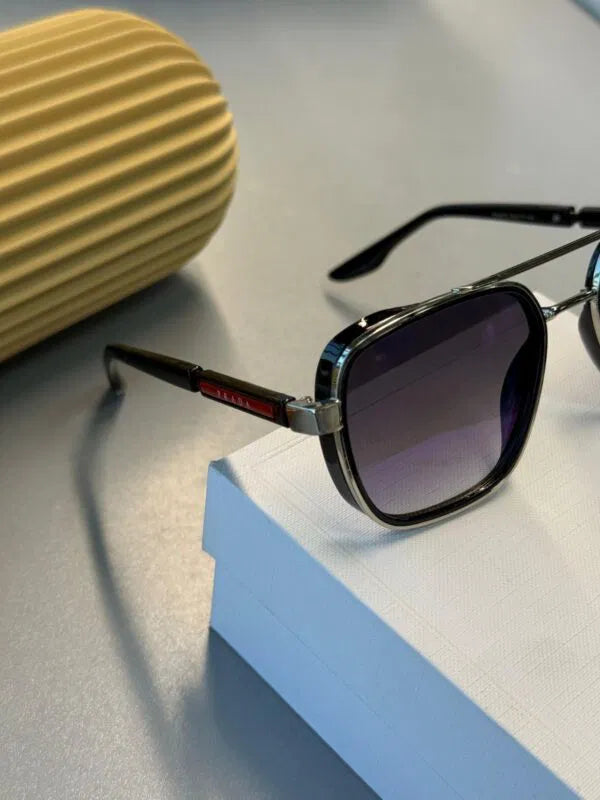 Prada PR 16VS Dikdörtgen Güneş Gözlüğü- Siyah gümüş