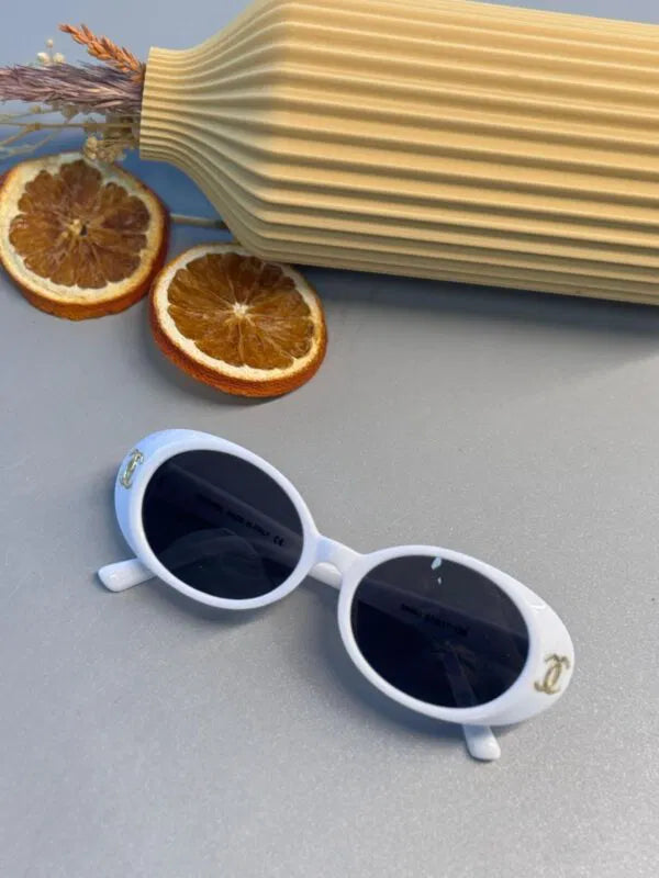 Chanel 5808 Oval Logo Güneş Gözlüğü- Beyaz