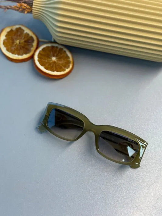 Gucci Unisex Dikdörtgen Asetat Güneş Gözlüğü-Yeşil Transparan