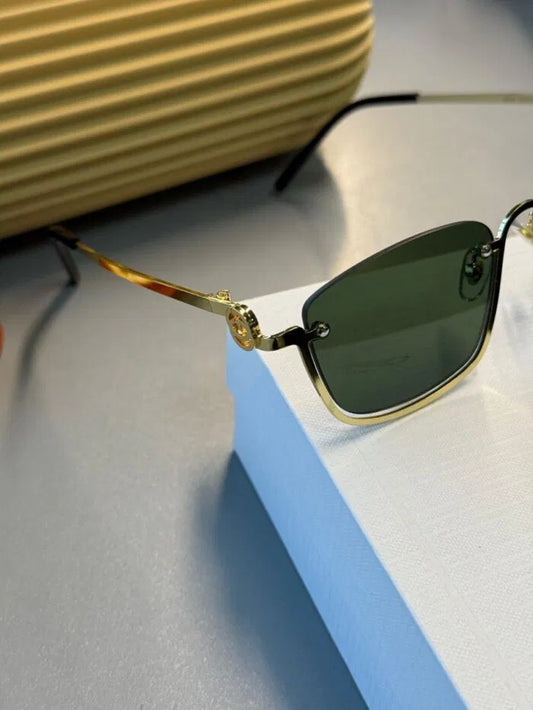 Gucci Metal Çerçeve Kare Gold Güneş Gözlüğü -Yeşil