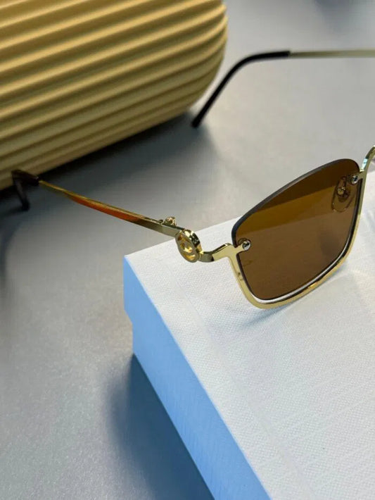 Gucci Metal Çerçeve Kare Gold Güneş Gözlüğü – Kahverengi